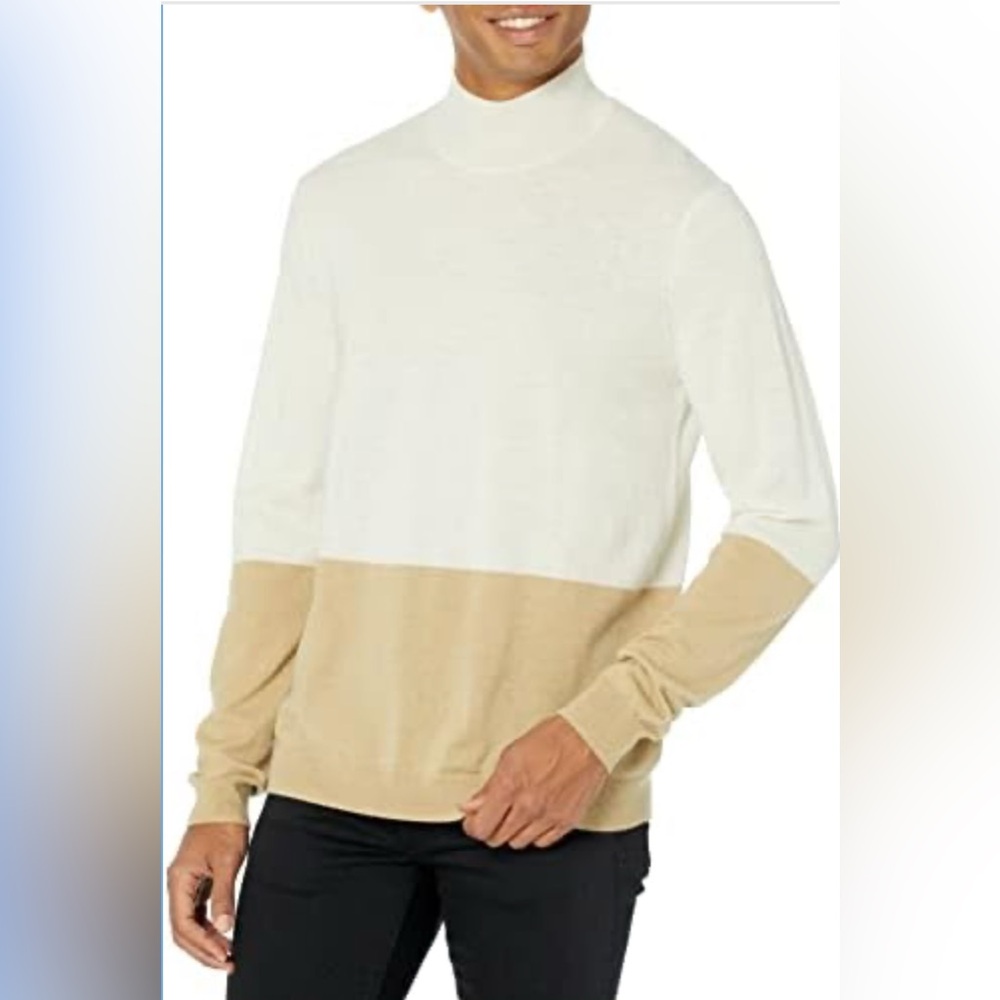 PAIGE Wayne Sweater L Cream Tan Wool Alpaca Mock‎ Neck Colorblock NWT